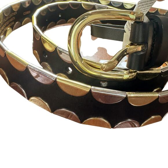 J. Crew Women\'s Classic Metallic-Tipped Belt in Leather Black Size Large NWT main image 12